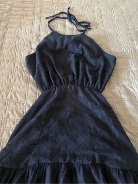 Lulu's Navy Strapless Textured Halter Dress